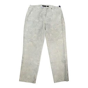 Robell White Silver Paisley Straight Leg Pants Size 10